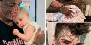 Dad whose body is completely covered in tattoos undergoes transformation for the sake of his young daughter