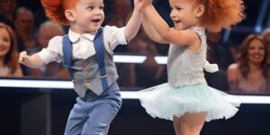 A boy and a girl enter the dance floor under “Footloose” and circle the judges’ heads.