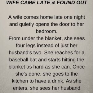 A wife comes home late one night and….